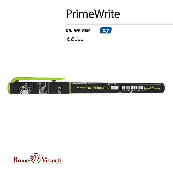 РУЧКА "PrimeWrite. Чертежи. Автомобиль"  С ЧЕРНИЛАМИ НА МАСЛЯНОЙ ОСНОВЕ, 0.7 ММ, СИНЯЯ (10131010/290321/0194722,КИТАЙ)