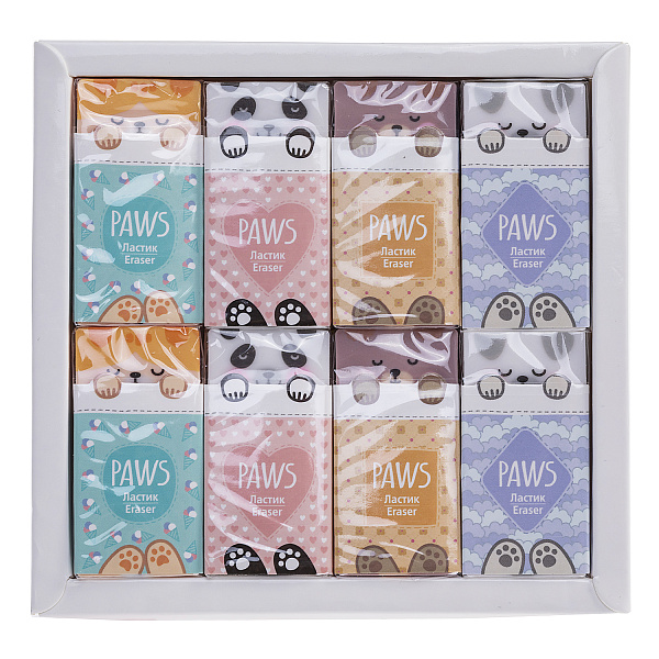 Ластик Hatber Paws/Лапки PVC  24шт в картонной Дисплей-витрине