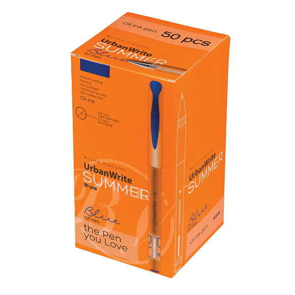 Ручка шариковая 0,7 мм "UrbanWrite.Summer" С ЧЕРНИЛАМИ НА МАСЛЯНОЙ ОСНОВЕ СИНЯЯ