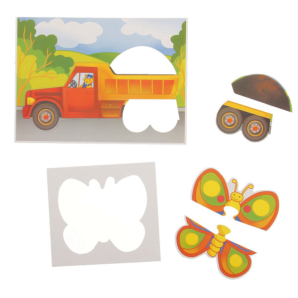 Игра развивающая "Самым маленьким часть-целое+трафарет" 10 карт с вырубными фигурами-Геометрия,3+