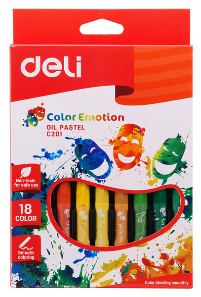 Пастель масляная 18 цв. Deli Color Emotion шестигранные картон.кор./европод.
