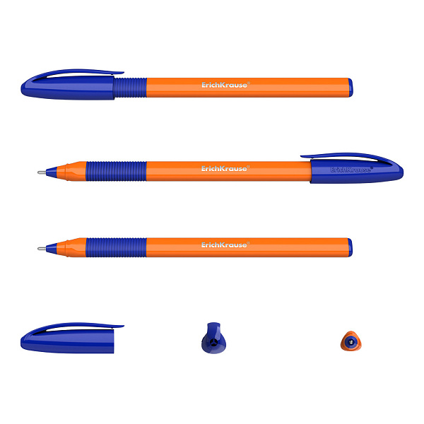 Набор из 3 ручек шариковых ErichKrause U-109 Stick&Grip Orange 0.7, Ultra Glide Technology, СИНЯЯ