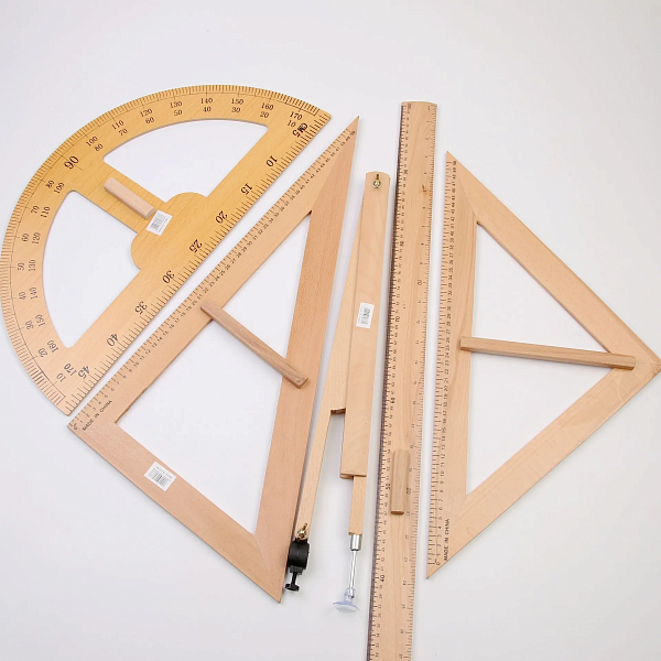 Набор измерительный из 5 предметов, выполненный из бука, линейка 100 см, угольник 45°, угольник 60°