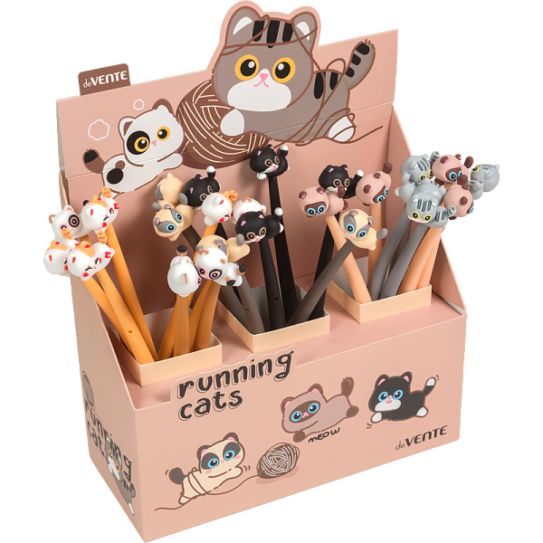 Ручка шариковая 0,7 мм deVENTE. Running Cats СИНЯЯ  силиконовая с декор. элементом на  гибк. корп. чернила  масл.основа 