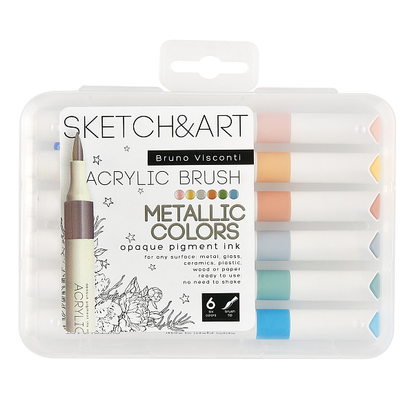 Набор маркеров-кистей акриловых МЕТАЛЛИК "SKETCH&ART" 6 ЦВ.