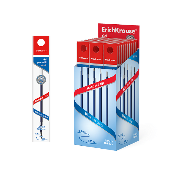 Стержень гелевый 0.5 ErichKrause®, 109мм, для автоматических ручек R-301 Gel Matic, цвет чернил синий (инд. пакеты в коробке по 100 шт.)
