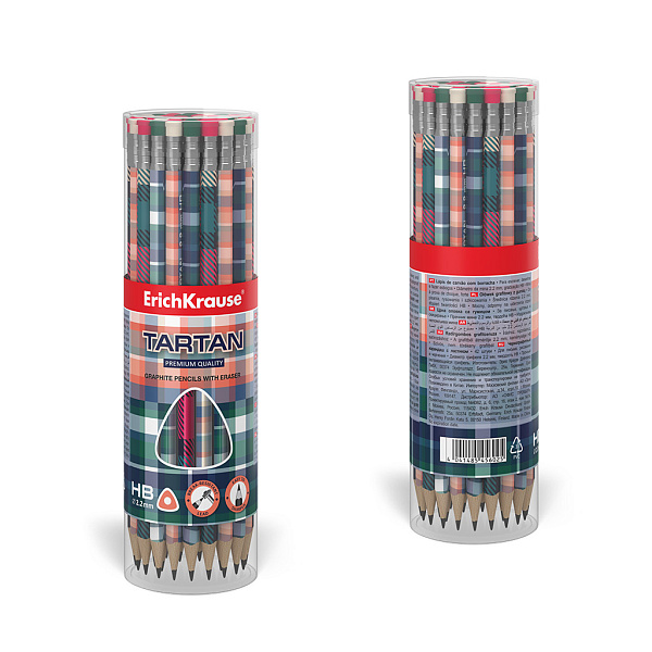 Карандаш ч/г HB ErichKrause Tartan с ластиком трехгранный 