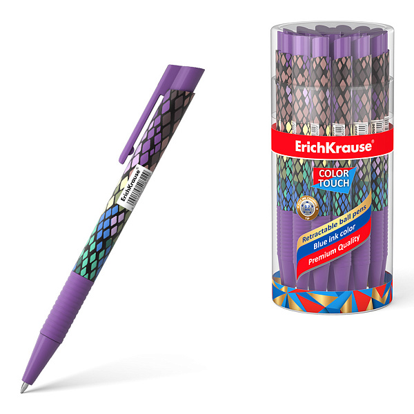 Ручка шариковая автоматическая ErichKrause® ColorTouch® Purple Python, цвет чернил синий (в тубусе по 24 шт.)