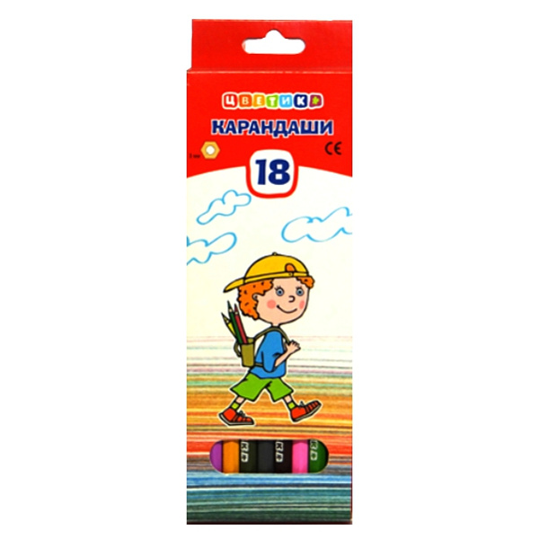 Карандаши 18 цв. "Цветик", шестигранные, 2М-4М, заточенные