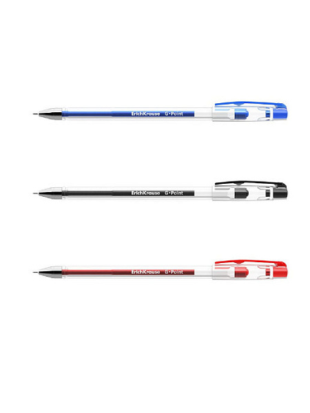 Ручка гелевая 0,38 мм ErichKrause® G-POINT СИНЯЯ,КРАСНАЯ,ЧЕРНАЯ в наборе из 3 штук (пакет, ассорти