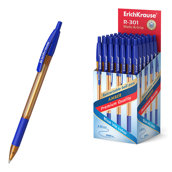 Ручка шариковая автоматическая ErichKrause® R-301 Amber Matic&Grip 0.7, цвет чернил синий (в коробке по 50 шт.)