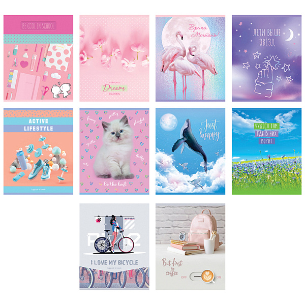 Тетрадь А5 48 листов в линию, BG "Mix-10. Девочки", обложка мелованный картон, вд-лак, 60 г/м2, эконом