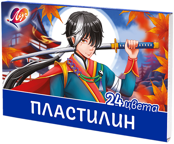 Пластилин 24 цв. Луч Классика 480 гр." Аниме" со стеком. Синий (карт.уп.ка)
