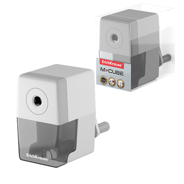 Точилка д/каранд. механическая ErichKrause® M-Cube с контейнером, цвет корпуса белый (в коробке по 1 шт.)