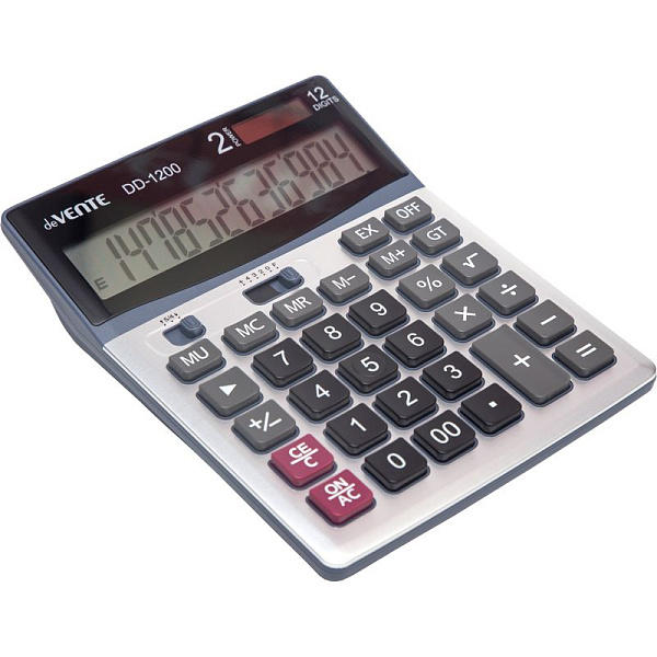 Калькулятор 12 разр., "deVENTE" DD-1200, 140x178x46, металлическая панель, черный, автоматическое вычисление квадратного корня, процентов, наценки, функция "общая сумма" замена введенных операторов местами, клавиша "00" коррекция последнего введённог