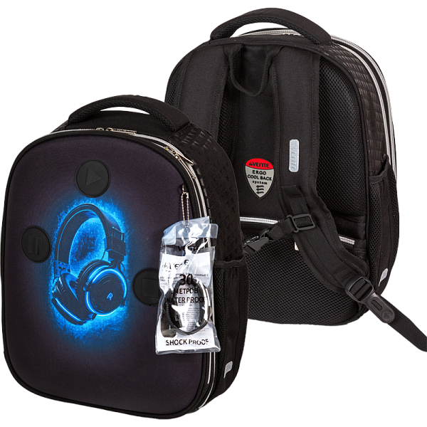 Рюкзак школьный "deVENTE. Choice Lite. Headphones" жесткий 38x29x17 см (17 л) вес 800 г, 1 отд. на молнии с разделителями для учебников, 1 отделение с органайзером, 2 боковых кармана сеткой на резинке, эргономичная формоустойчивая вентилируемая спинк
