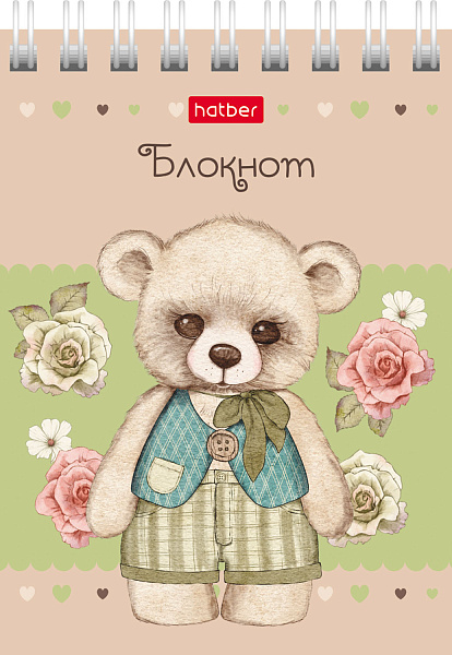 Блокнот А7 40 л. кл. на гребне "Мишки-малышки" 65г/кв.м Обл. мел.картон