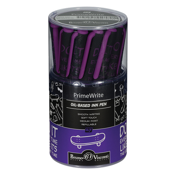 РУЧКА "PrimeWrite. Скейтборд. Паттерн" С ЧЕРНИЛАМИ НА МАСЛЯНОЙ ОСНОВЕ, 0.7 ММ, СИНЯЯ (10131010/010421/0203445,КИТАЙ)