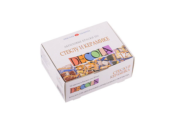 Акрил по стеклу и керамике 12 цв. 20 мл. Декола банка