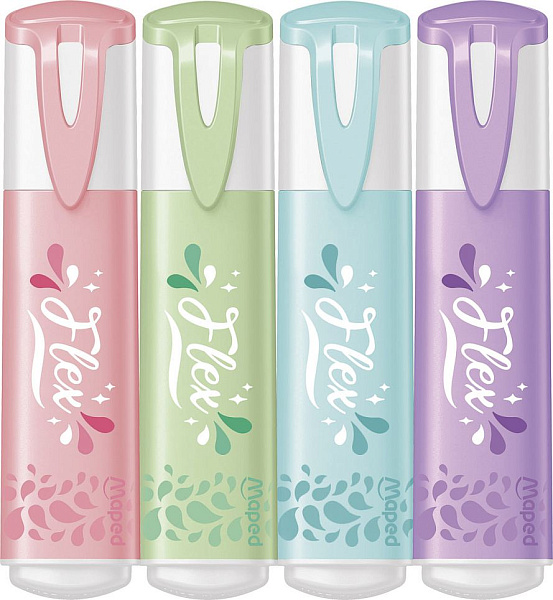 Маркер-текстовыделитель 1-5 мм Maped FLUO PEP'S FLEX PASTEL гибкий наконечник,  пастельные цвета 4шт