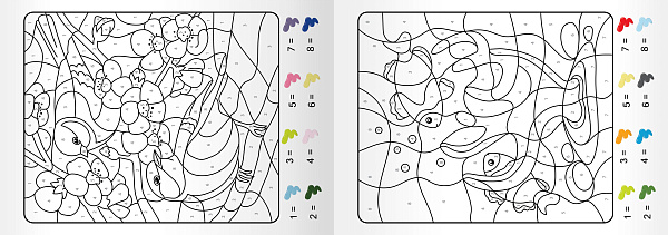 Альбом для рисования 20 листов на склейке + 4 листа раскрасок по номерам "Влюбленные панды" выборочный лак.