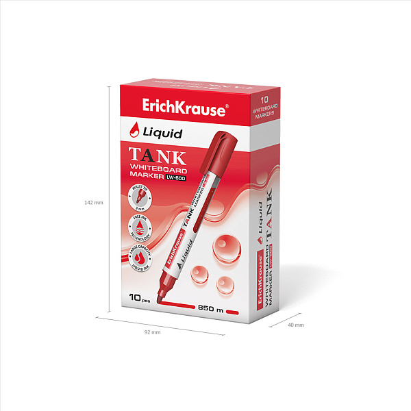 Маркер для досок с жидкими чернилами ErichKrause® Tank LW-600, цвет чернил красный (в коробке по 10 шт.)