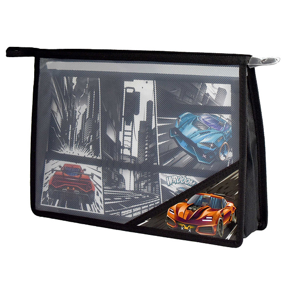 Папка для труда А4 Феникс+ "ГОНКИ" (полипропилен, 33x23 см, 1 отд., молния, внутренний разделитель с эластичными держателями для канцелярских принадл