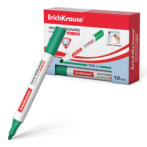 Маркер для доски ErichKrause W-170, цвет чернил зеленый (в коробке по 12 шт.)
