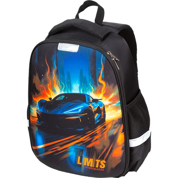 Рюкзак "Attomex. Optima. No Limits" школьный жесткий 37x28x18 см (17 л) вес 700 г, плотный износостойкий полиэстер с водоотталкивающей пропиткой, 1 отделение на молнии с разделителями для учебников c фиксатором на липучке, 2 боковых кармана сеткой на