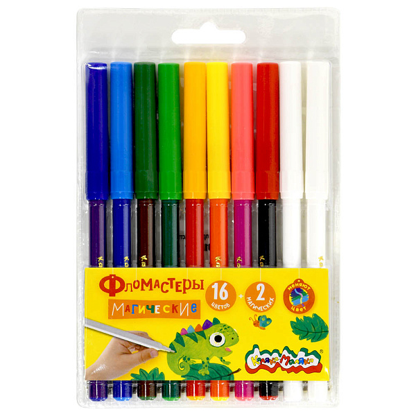 Фломастеры 18 цв магические (16 цв.+2 преобразов) "Каляка-Маляка" кругл.корп. легкосмываемые блистер