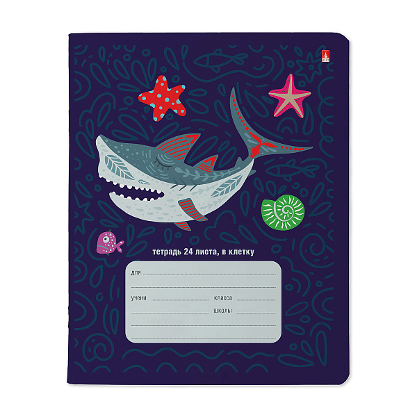 Тетрадь 24 листа в клетку "АКУЛА" микс 5вид