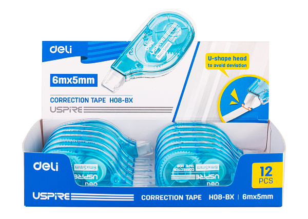 Корректир. лента 5мм х 6м Deli  голубой корпус белый дисплей картонный