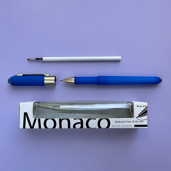 НАБОР: РУЧКА "MONACO" ШАРИКОВАЯ 0.5 ММ, СИНЯЯ (синий корпус) С ДОПОЛНИТЕЛЬНЫМ СТЕРЖНЕМ (10702070/100224/3059312,КИТАЙ)