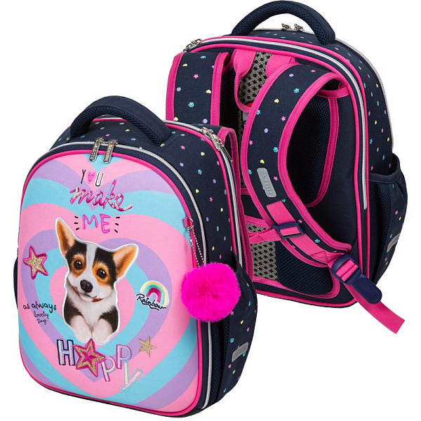 Рюкзак школьный "deVENTE. Junior. Corgi" жесткий 35x27x13 см (14 л) вес 800 г, 1 отд.на молнии,формоустойчивая спинка с двойной вентиляцией