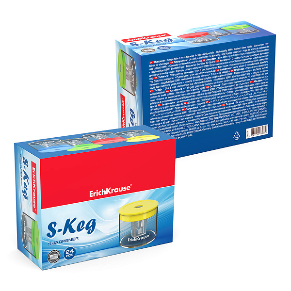 Точилка 1 отв. ErichKrause S-Keg пластик, с контейнером, цвет корпуса ассорти 