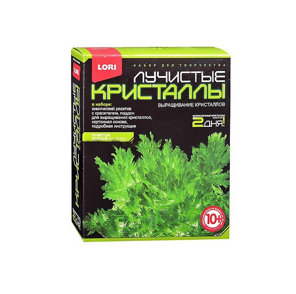 Лучистые кристалы "Зеленый кристалл" хим.опыт+специальная подставка 10+
