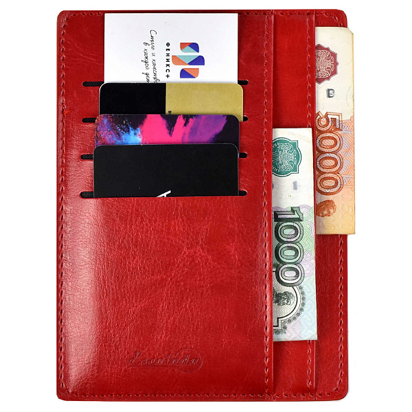 Картодержатель-органайзер арт./50 САРИФ КРАСНЫЙ (150х111 мм, двусторонний, 2 осн. отделения, 4 прорезных кармана, на обороте-карман на молнии с перфорацией, инд. ПЭТ-упак.)