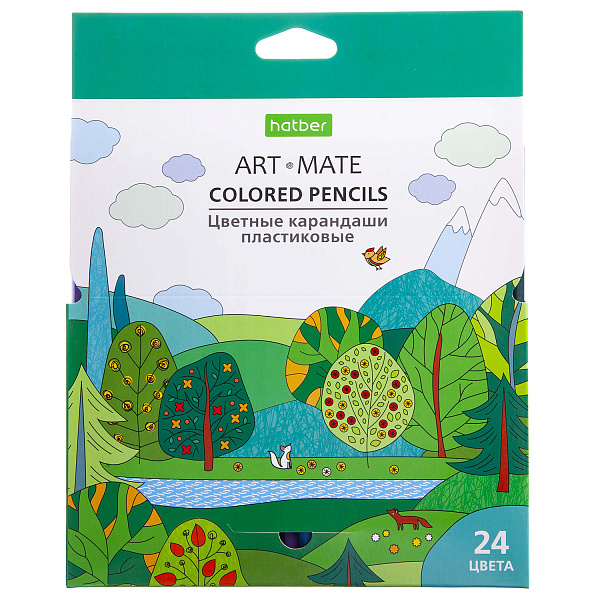 Карандаши 24 цв. "ECO" пластиковые "ART-Mate" с заточ. в карт.короб. с европодвесом