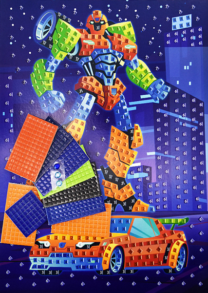 Самокл. мерцающая мозаика из мягк. пласт. А3 "Робот"