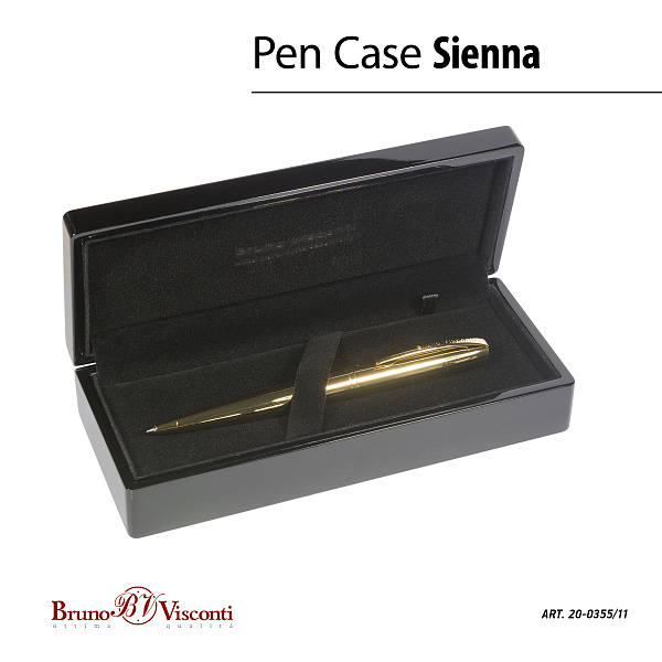 Ручка "SIENNA" шарик. в футляре ДЕРЕВЯННОМ лак. 1.0 ММ, СИНЯЯ (корпус золото, футляр черный)