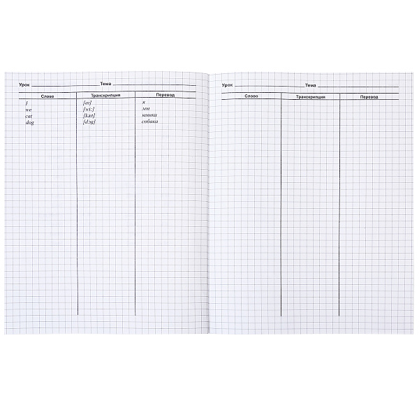 Тетрадь-словарик для записи А5 48 листов Пластиковая обложка  Английских слов Бирюзовая Со справ.инф оригинальный блок на скобе 