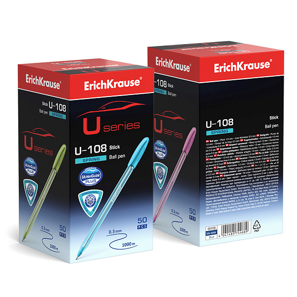 Ручка шариковая ErichKrause® U-108 Spring Stick 0,7, Ultra Glide Technology, цвет чернил синий (в коробке по 50 шт.)
