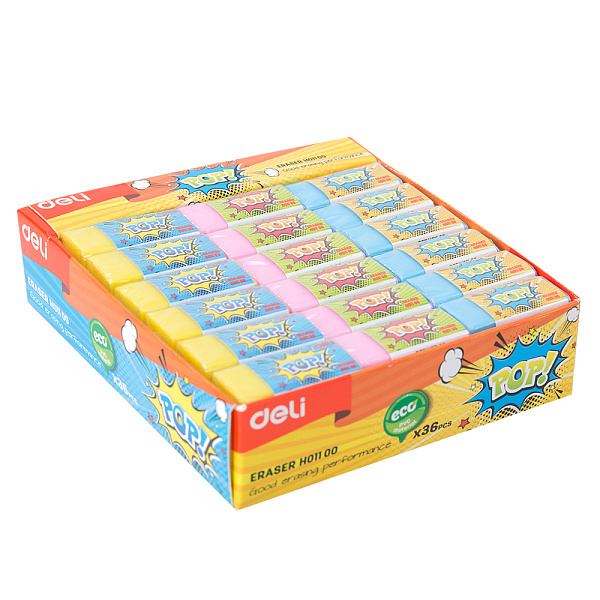 Ластик Deli  POP 35×15×15 мм ассорти