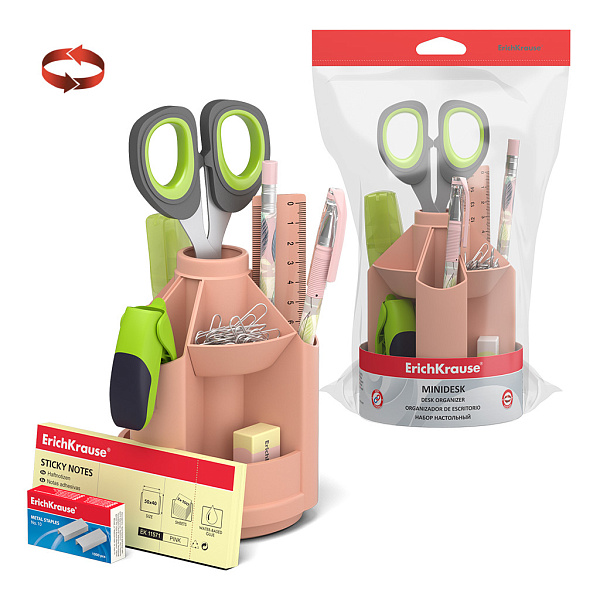 Набор настольный вращающийся ErichKrause® Mini Desk, Powder, пластиковый, персиковый