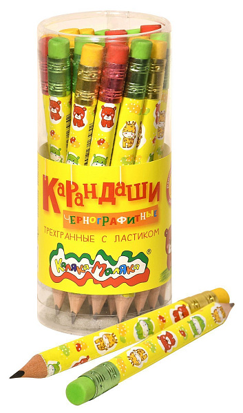 Карандаш ч/г НВ ДЖАМБО "Каляка-Маляка" с ластиком, дерев.,заточен.,принт на корпусе,трехгран.тубус