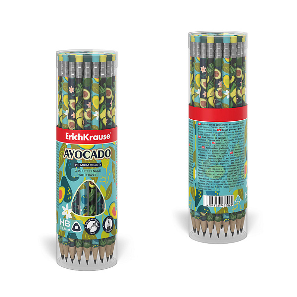 Карандаш ч/г HB ErichKrause Avocado с ластиком трехгранный 