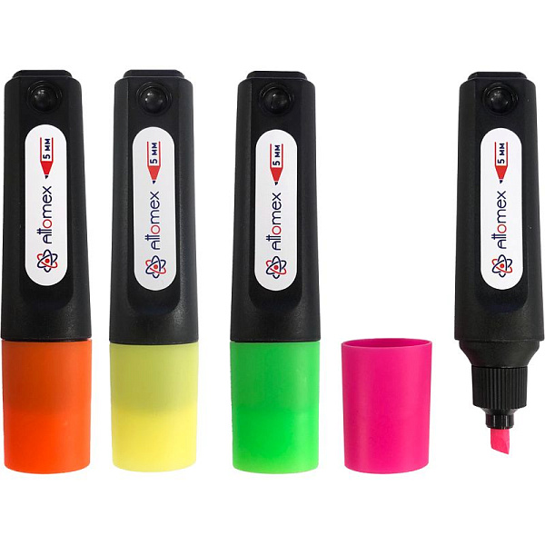 Набор маркеров текст. 4 шт. "Attomex" (желт, зел, оранж, роз) плоский корпус, скошен.наконечник. карт.кор.