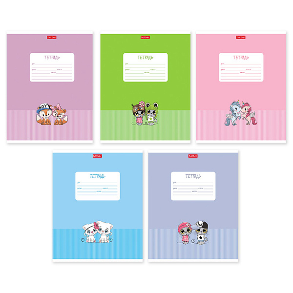 Тетрадь 12 л. кл. "Мультяшки"  5 диз.в блоке