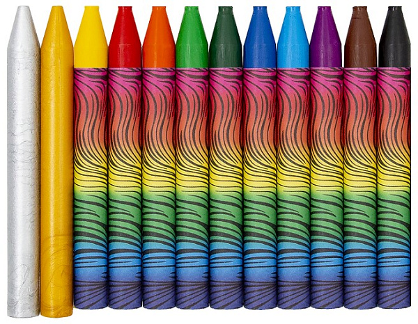 Мелки восковые на масляной основе 12 цв. Луч "Фантазия" круглые, (классические + золотой + серебряный)