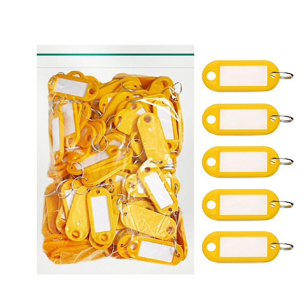 Набор брелоков для ключей 53х23 мм, окно 36х18 мм, 50 штук, цвет жёлтый